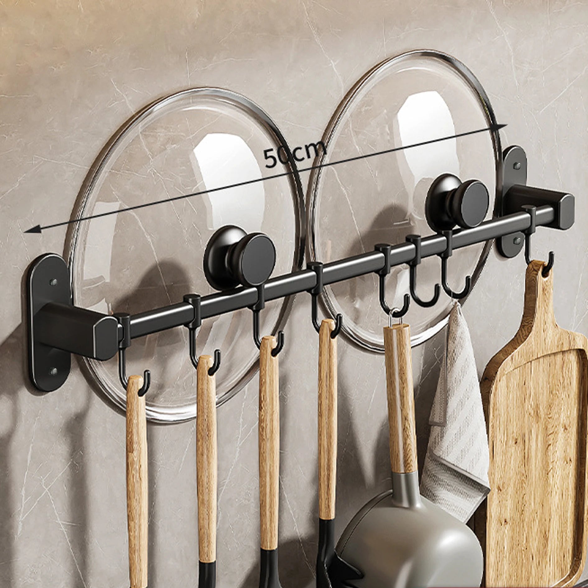 1 Piece Kitchen Facilities Storage Kitchen Pot Cover Knives And Other Kitchen Supplies Wall-Mounted Closet Rack With Hooks