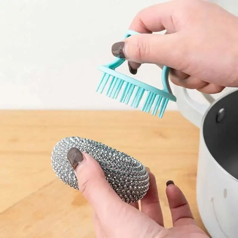 Cleaning Ball Brush Detachable Stainless Steel Cleaning Brush Pot, Dish & Dish Brush Kitchen Cleaning Tools