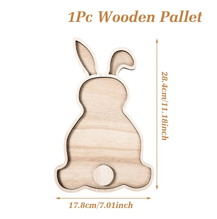 Easter Bunny Egg Wooden Tray Food Plate Fruit Serving Bread Display Wooden Spring Decor Kids Child Cake Decor Easter Supplies