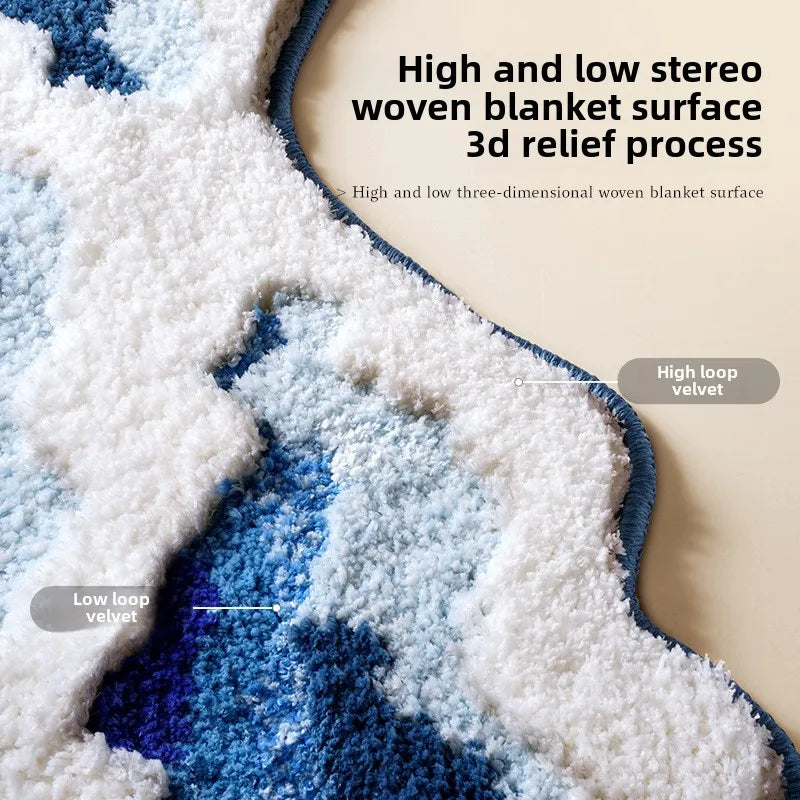Sea Wave Plush Bath Mats Super Soft and Comfortable Water Absorbing Foot Mat Home Bedroom Decoration Bedside Rug Anti Slip