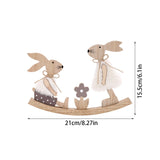 Easter Painted Rabbit Figurine Cute Wooden Craft Holiday Jointed Tabletop Ornament Party Decorative Accent Family Bunny Statue