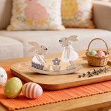 Easter Painted Rabbit Figurine Cute Wooden Craft Holiday Jointed Tabletop Ornament Party Decorative Accent Family Bunny Statue