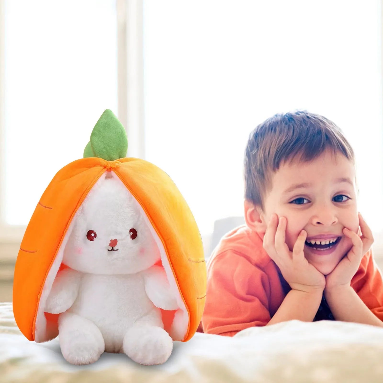 New Easter Bunny Reversible Carrot Strawberry Bunny Toy Pillow Bunny With Zipper Birthday Gift For Boys Girls Kids Doll Gift