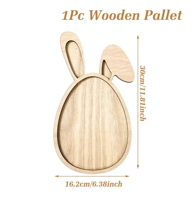 Easter Bunny Egg Wooden Tray Food Plate Fruit Serving Bread Display Wooden Spring Decor Kids Child Cake Decor Easter Supplies