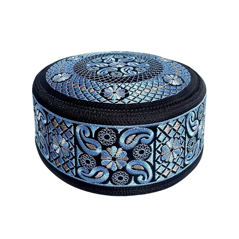 55-60 Muslim Yarmulke Fashion Muslim Hat Men Flat-top Embroidered Islam Prayer Hat Busines Party Birthday Wedding Turban Cap