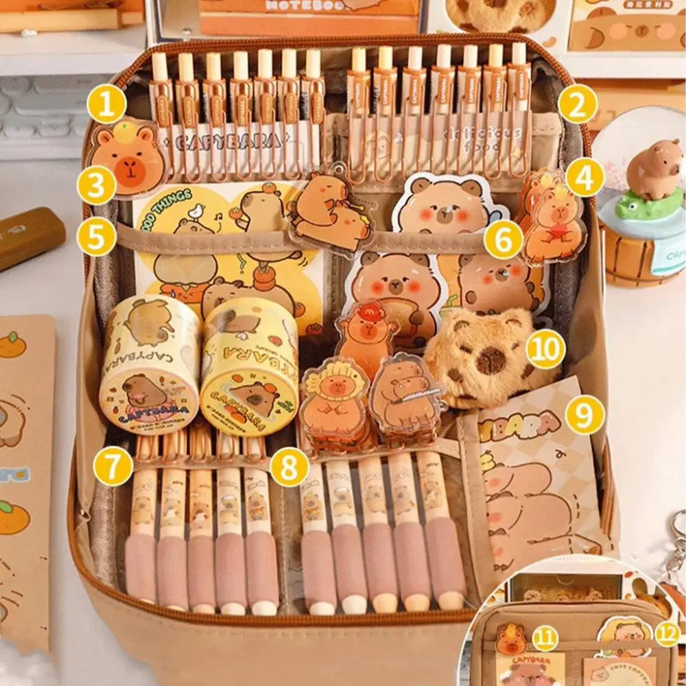 Capybara Stationery Set Abundant Cute Back-to-school Gift Kit Pencil Case Study Stationery for Students Large Capacity Gift Box