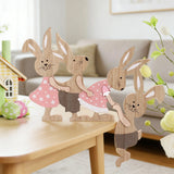 Easter Painted Rabbit Figurine Cute Wooden Craft Holiday Jointed Tabletop Ornament Party Decorative Accent Family Bunny Statue