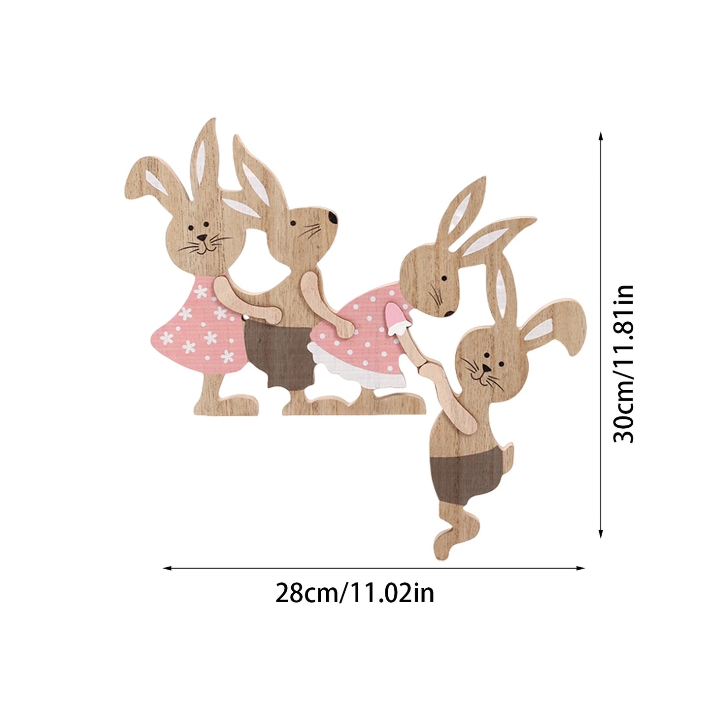 Easter Painted Rabbit Figurine Cute Wooden Craft Holiday Jointed Tabletop Ornament Party Decorative Accent Family Bunny Statue