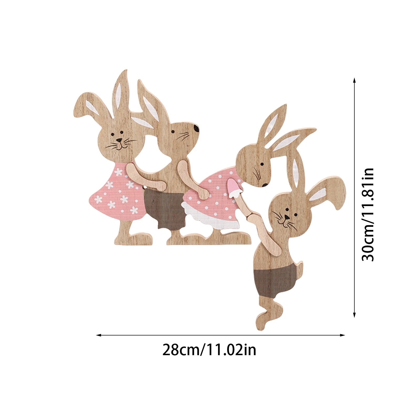 Easter Painted Rabbit Figurine Cute Wooden Craft Holiday Jointed Tabletop Ornament Party Decorative Accent Family Bunny Statue