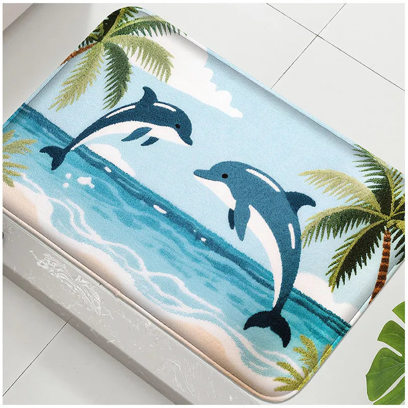 Beach and Seaside Shower Room Carpet Toilet Water Absorbing Foot Mat Decorative Mat Bathroom Door Mat Machine Washable