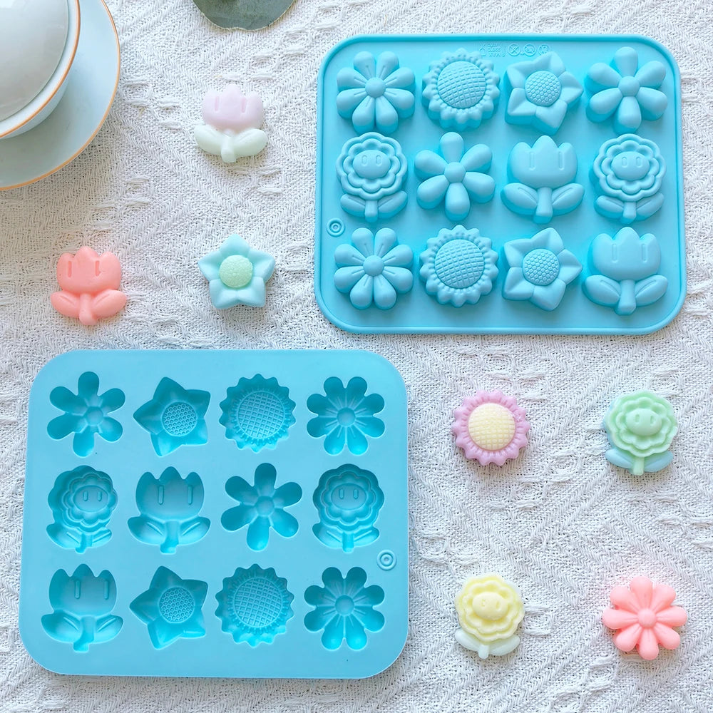 1pc Mini 12 cavity 6 small flower shaped candy chocolate cookies silicone mold kitchen handmade baking tool