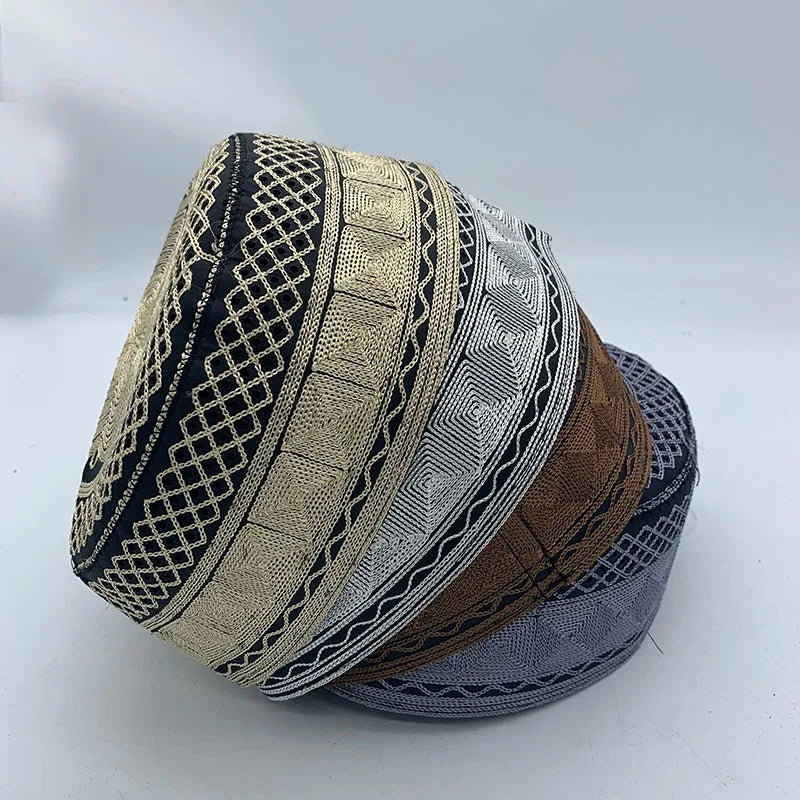 2023 New Muslim Prayer Hats Breathable Headware Kufi Hat Men Islam Skull Cap Ramadan Eid Gift Embroidery Man Hat