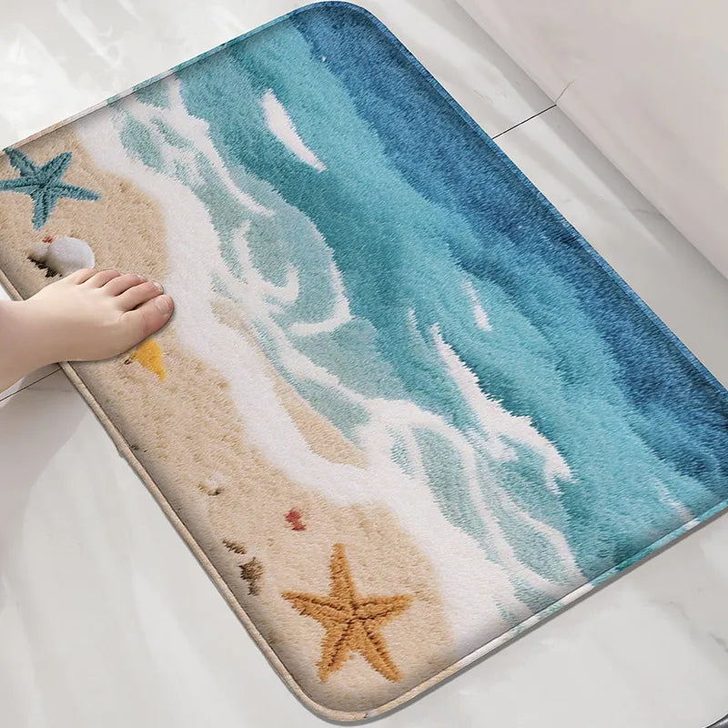 Beach and Seaside Shower Room Carpet Toilet Water Absorbing Foot Mat Decorative Mat Bathroom Door Mat Machine Washable