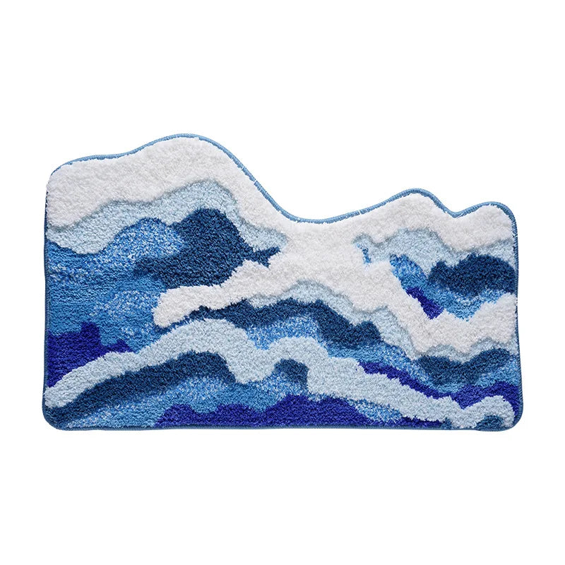 Sea Wave Plush Bath Mats Super Soft and Comfortable Water Absorbing Foot Mat Home Bedroom Decoration Bedside Rug Anti Slip