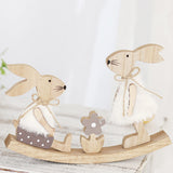 Easter Painted Rabbit Figurine Cute Wooden Craft Holiday Jointed Tabletop Ornament Party Decorative Accent Family Bunny Statue