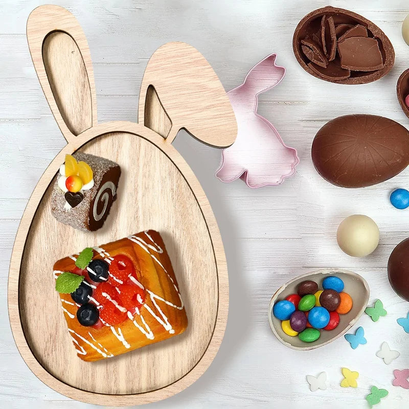 Easter Bunny Egg Wooden Tray Food Plate Fruit Serving Bread Display Wooden Spring Decor Kids Child Cake Decor Easter Supplies