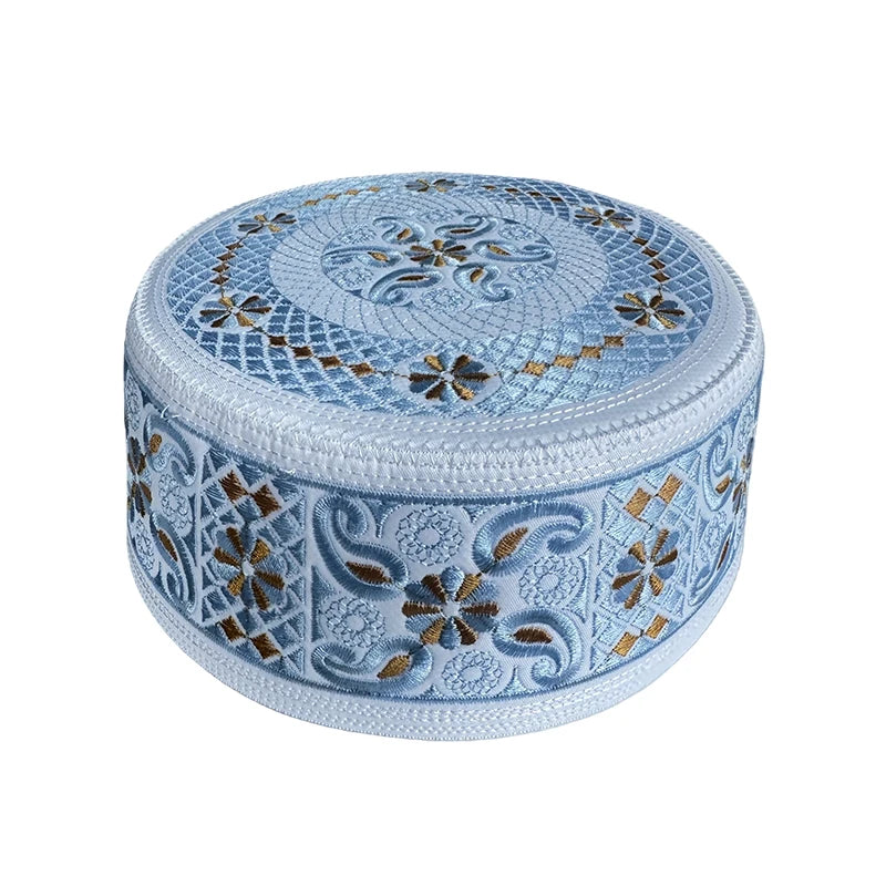 55-60 Muslim Yarmulke Fashion Muslim Hat Men Flat-top Embroidered Islam Prayer Hat Busines Party Birthday Wedding Turban Cap
