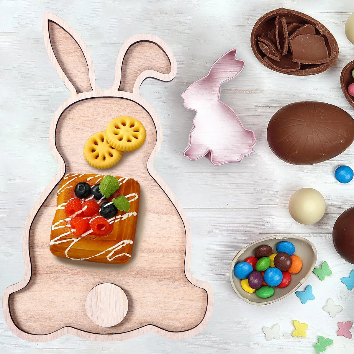 Easter Bunny Egg Wooden Tray Food Plate Fruit Serving Bread Display Wooden Spring Decor Kids Child Cake Decor Easter Supplies