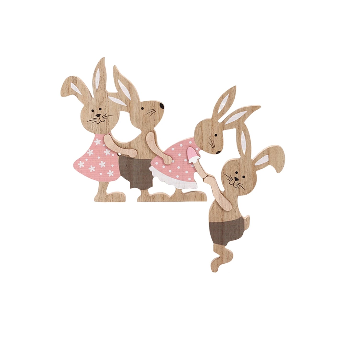 Easter Painted Rabbit Figurine Cute Wooden Craft Holiday Jointed Tabletop Ornament Party Decorative Accent Family Bunny Statue
