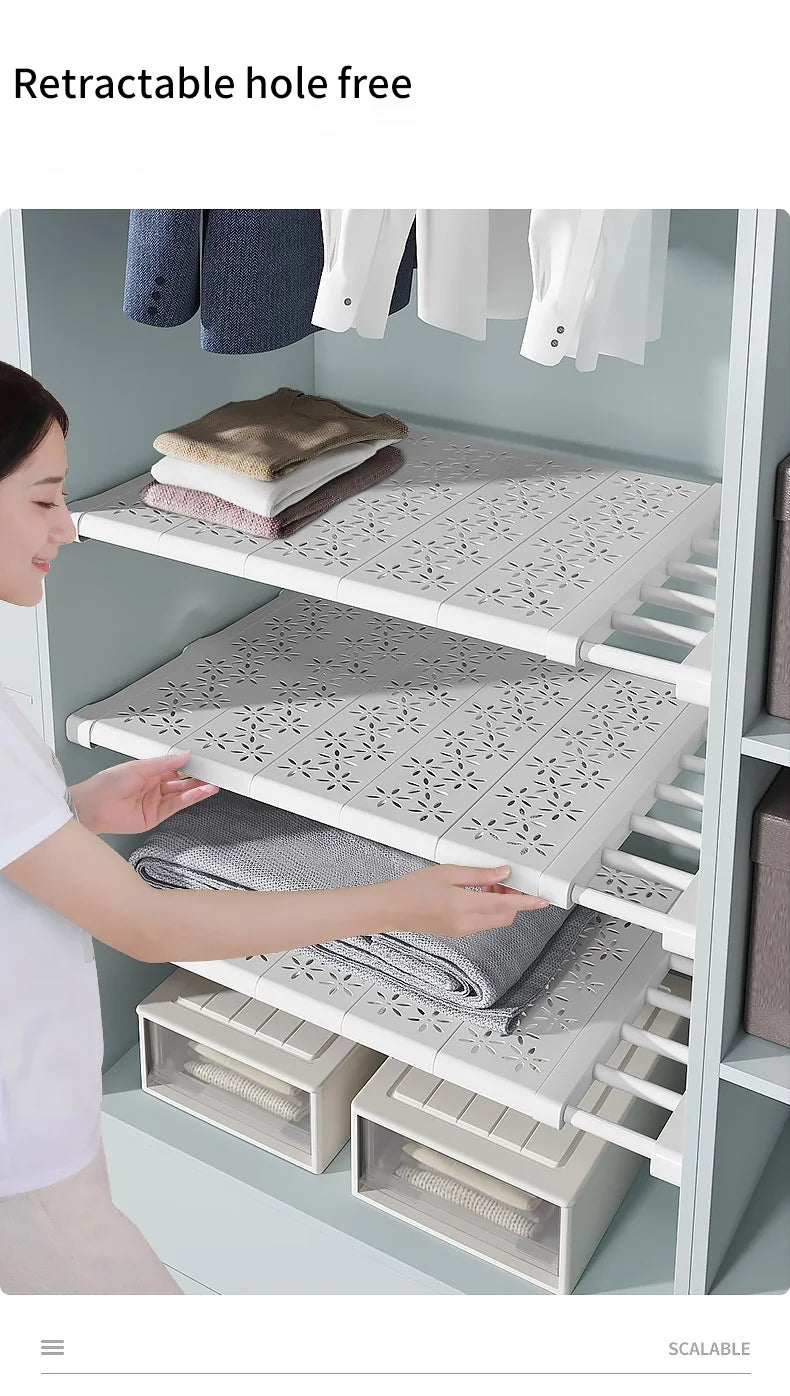 White Expandable Divider Punch-free Retractable Layers Board for Wardrobe Storage Kitchen and Bathroom Shelf Dormitory Dividers