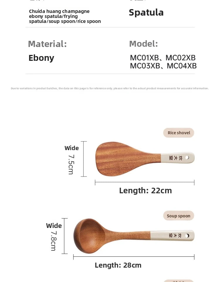 COOKER KING Ebony Wood Cooking Utensils Heat Resistant Non-Stick Pan Safe Spatula Stir Fry Rice Soup Spoon