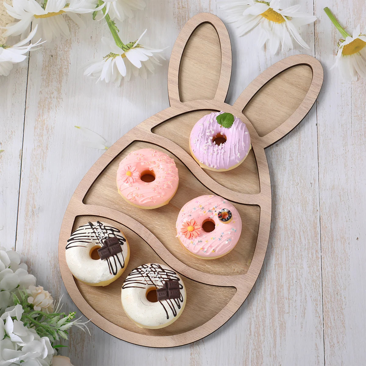 Easter Bunny Egg Wooden Tray Food Plate Fruit Serving Bread Display Wooden Spring Decor Kids Child Cake Decor Easter Supplies