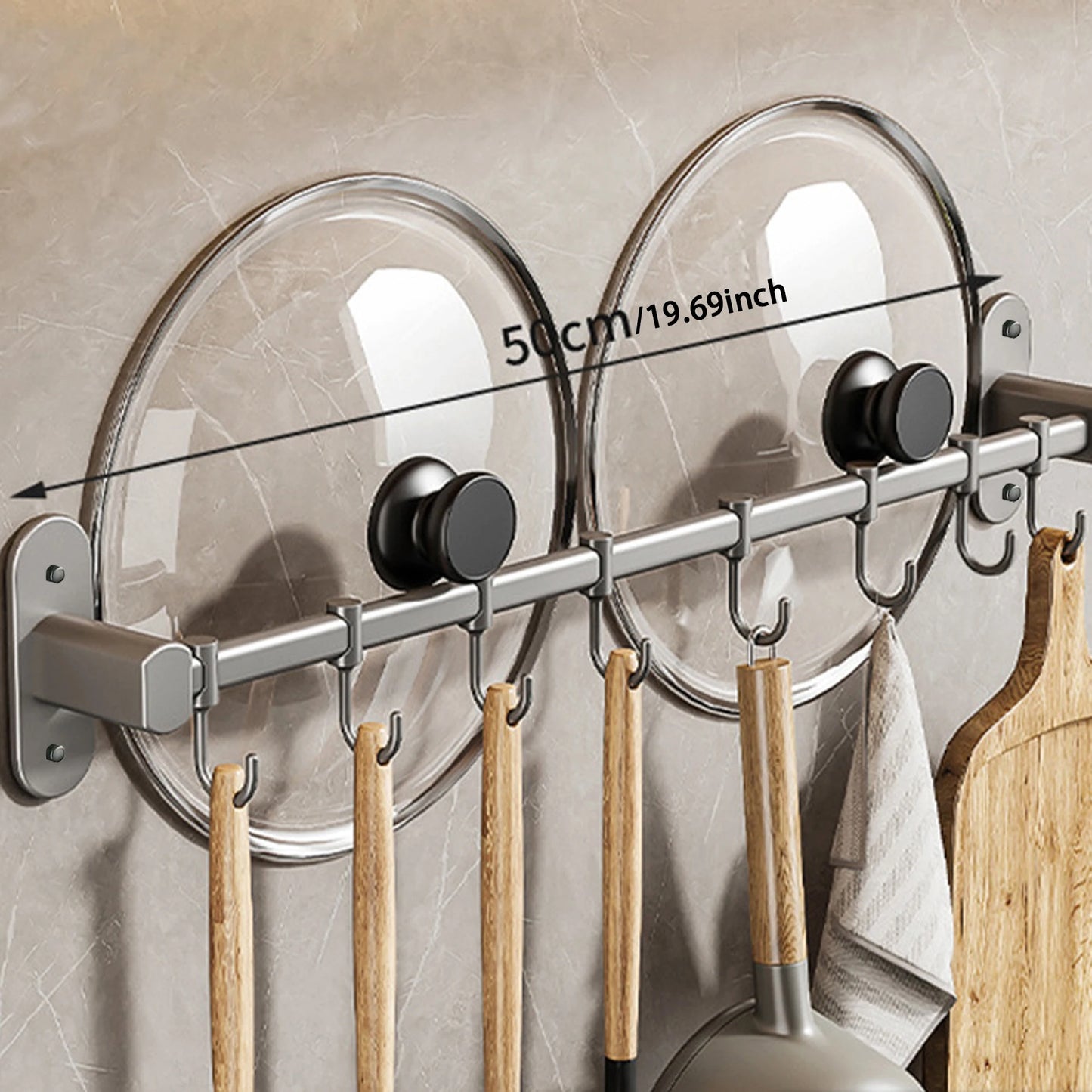 1 Piece Kitchen Facilities Storage Kitchen Pot Cover Knives And Other Kitchen Supplies Wall-Mounted Closet Rack With Hooks