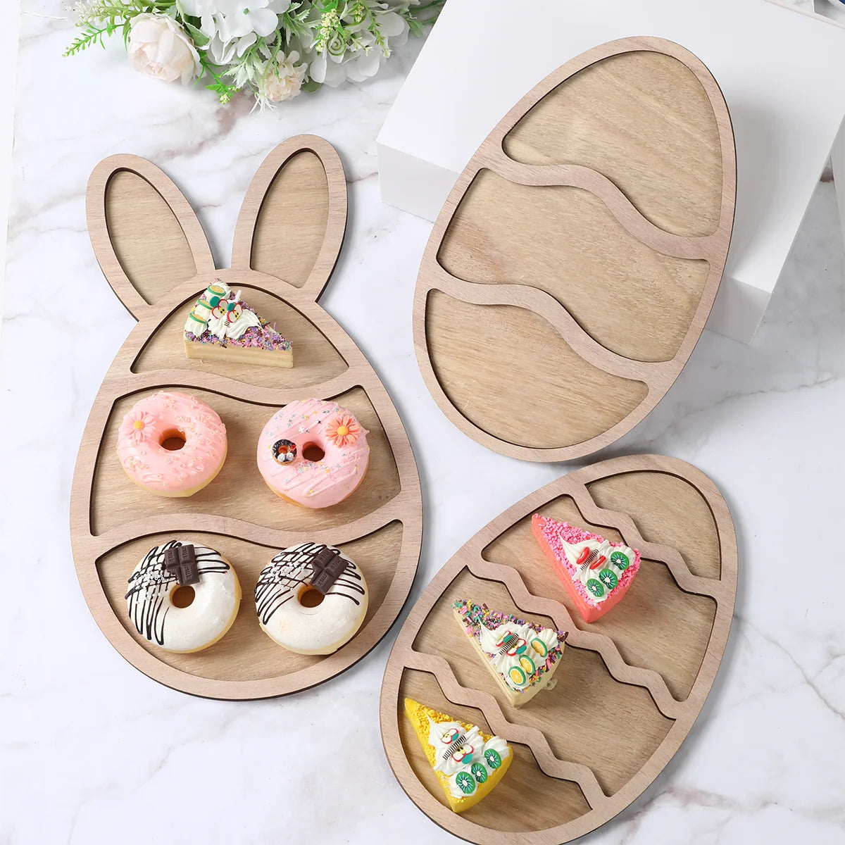 Easter Bunny Egg Wooden Tray Food Plate Fruit Serving Bread Display Wooden Spring Decor Kids Child Cake Decor Easter Supplies