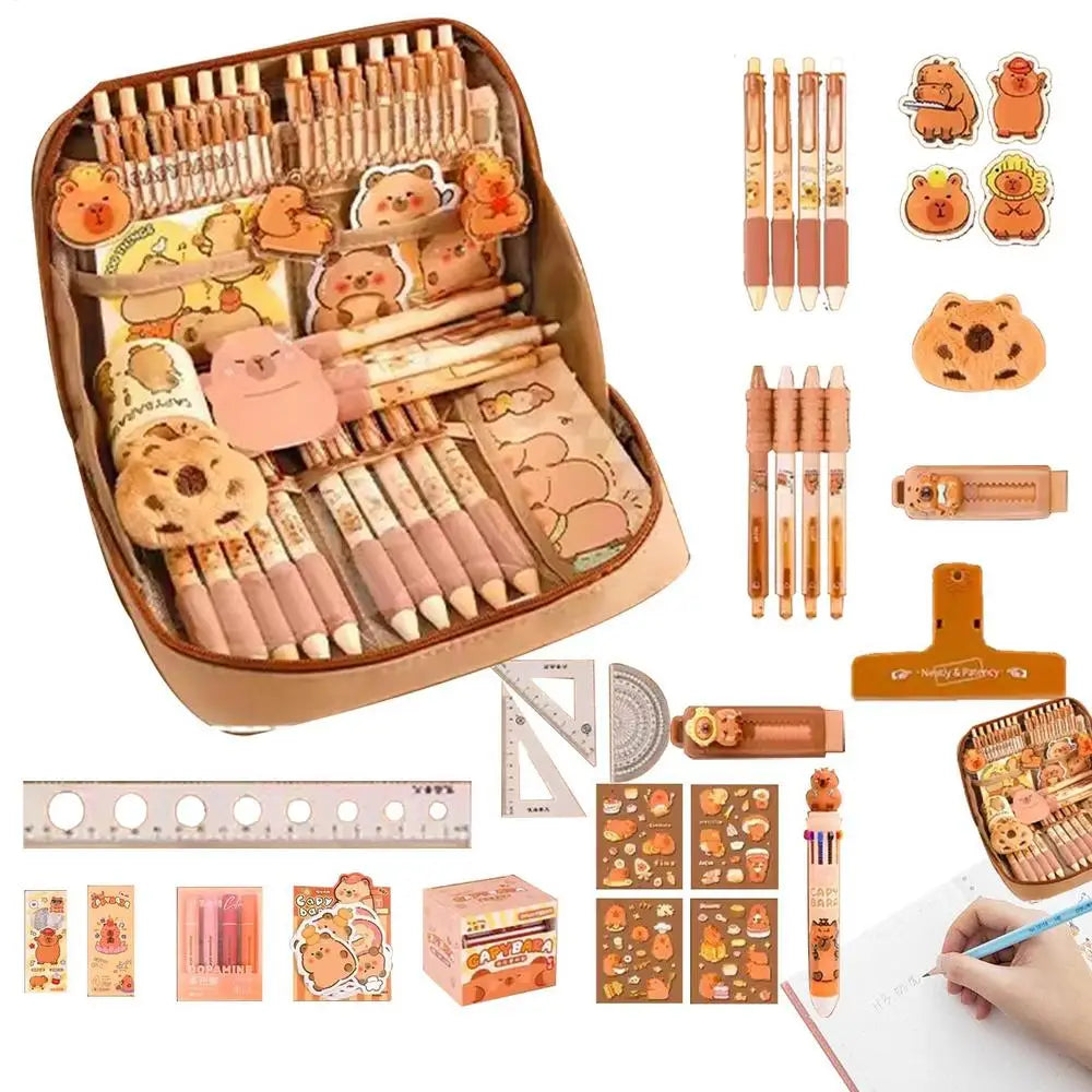 Capybara Stationery Set Abundant Cute Back-to-school Gift Kit Pencil Case Study Stationery for Students Large Capacity Gift Box