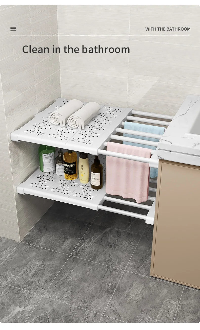 White Expandable Divider Punch-free Retractable Layers Board for Wardrobe Storage Kitchen and Bathroom Shelf Dormitory Dividers