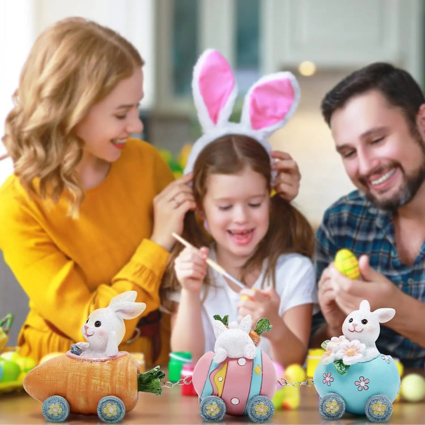 Easter Decorations Indoor Home Decor Easter Bunny Carrot Resurrection Egg Small Train Figurines Spring for Decor Gift