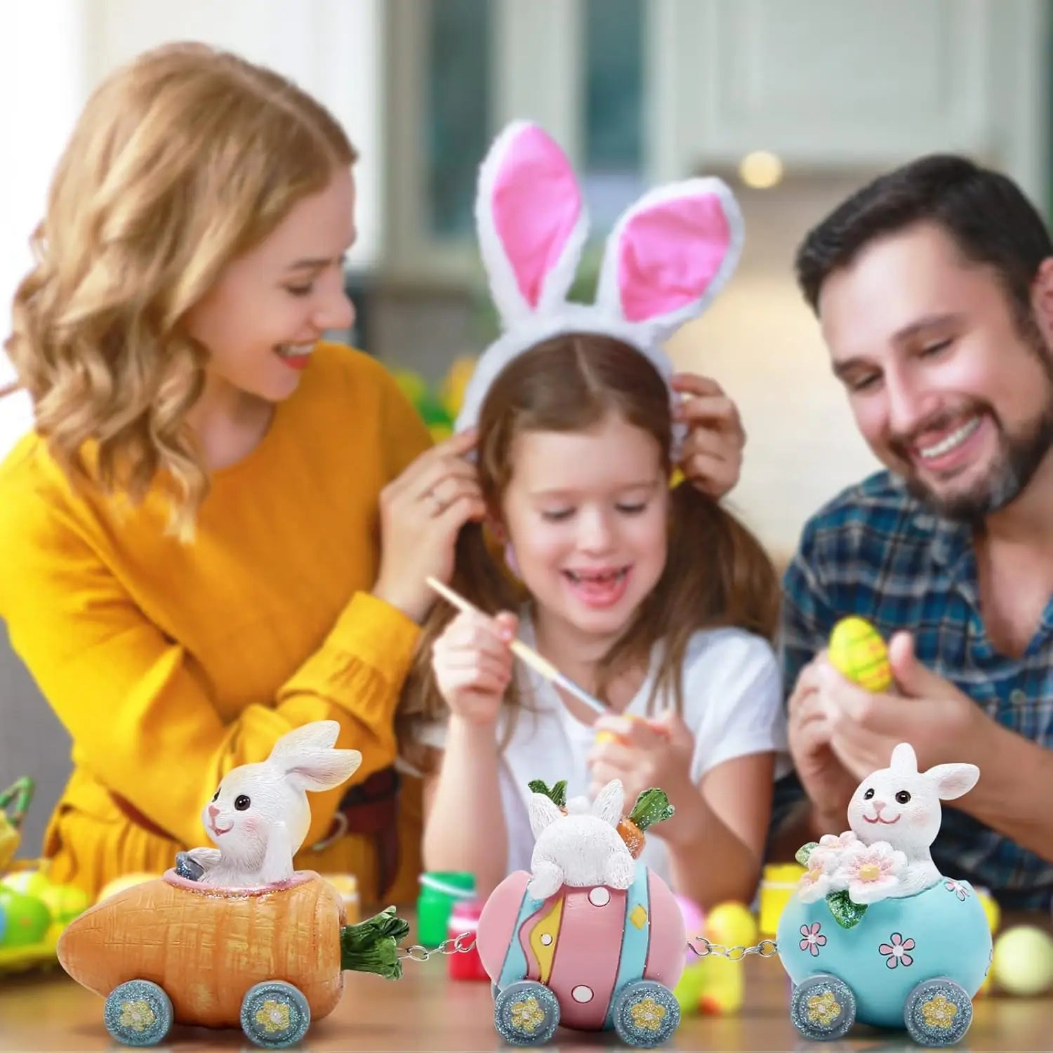 Easter Decorations Indoor Home Decor Easter Bunny Carrot Resurrection Egg Small Train Figurines Spring for Decor Gift
