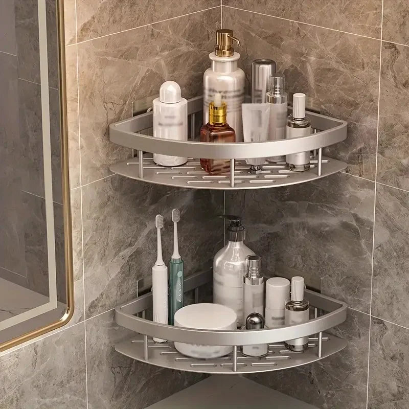 Bathroom Shelf Aluminum Alloy Shampoo Rack Makeup Storage Organizer Shower Shelf Bathroom Accessories No Drill Wall Corner Shelf