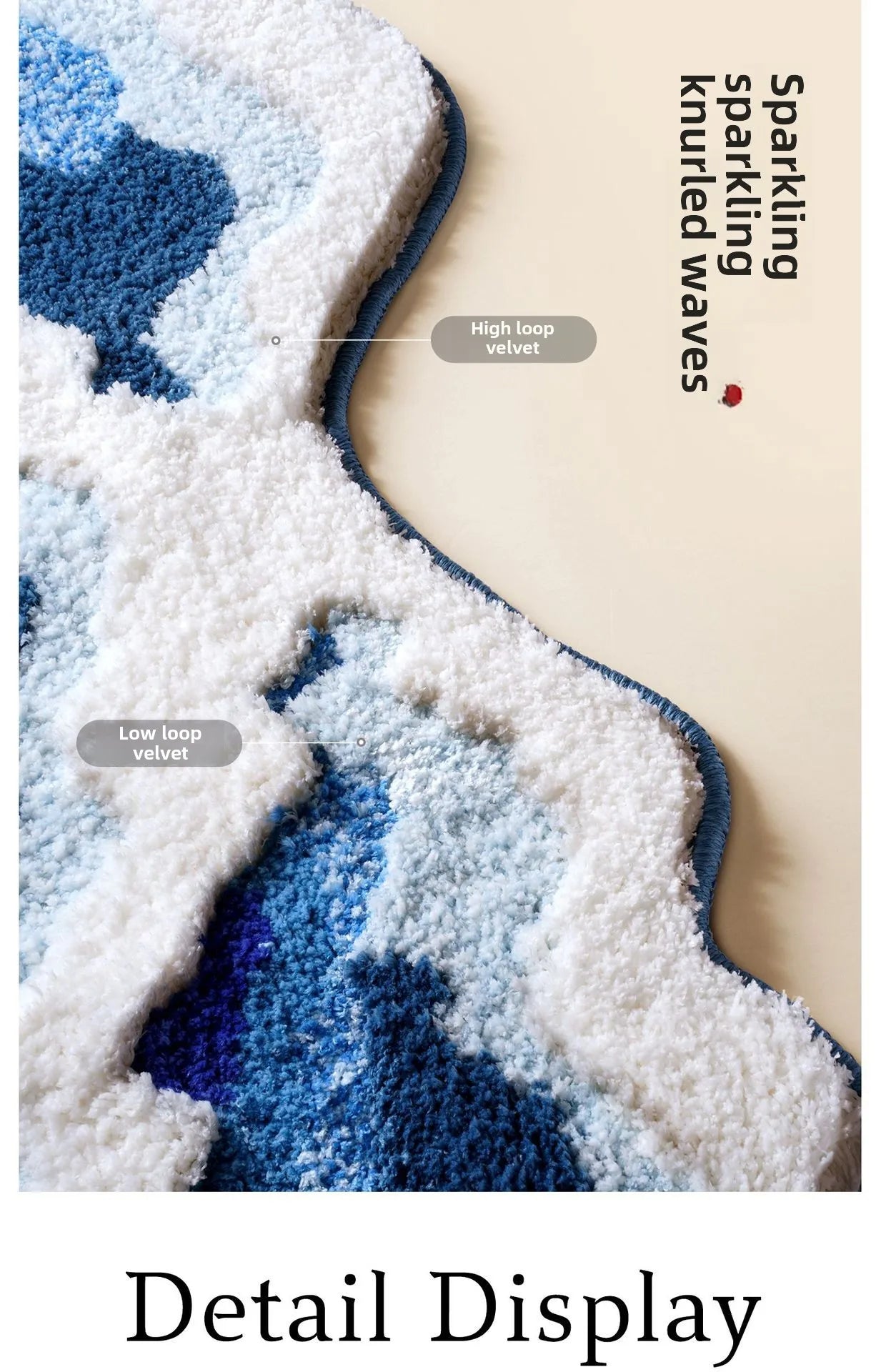 Sea Wave Plush Bath Mats Super Soft and Comfortable Water Absorbing Foot Mat Home Bedroom Decoration Bedside Rug Anti Slip