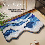 Sea Wave Plush Bath Mats Super Soft and Comfortable Water Absorbing Foot Mat Home Bedroom Decoration Bedside Rug Anti Slip