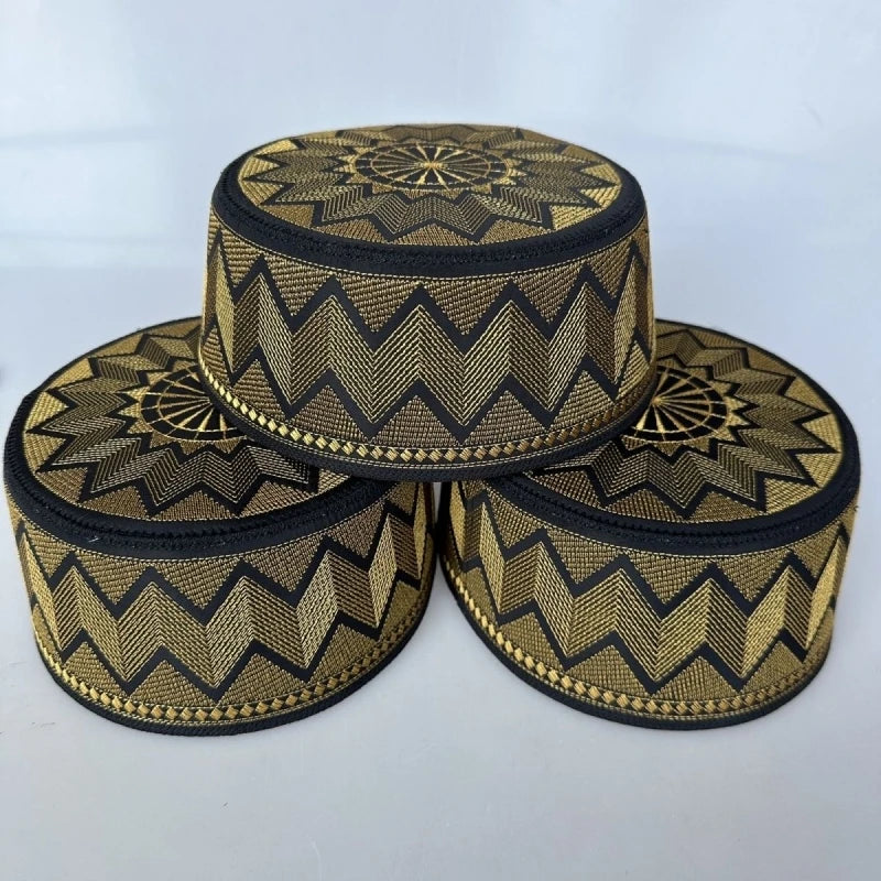 Muslim Caps For Men Clothing Tax Products Turkey Prayer Mesh Glod Hat Kippa Islamic Kufi Topi Embriodery 03295