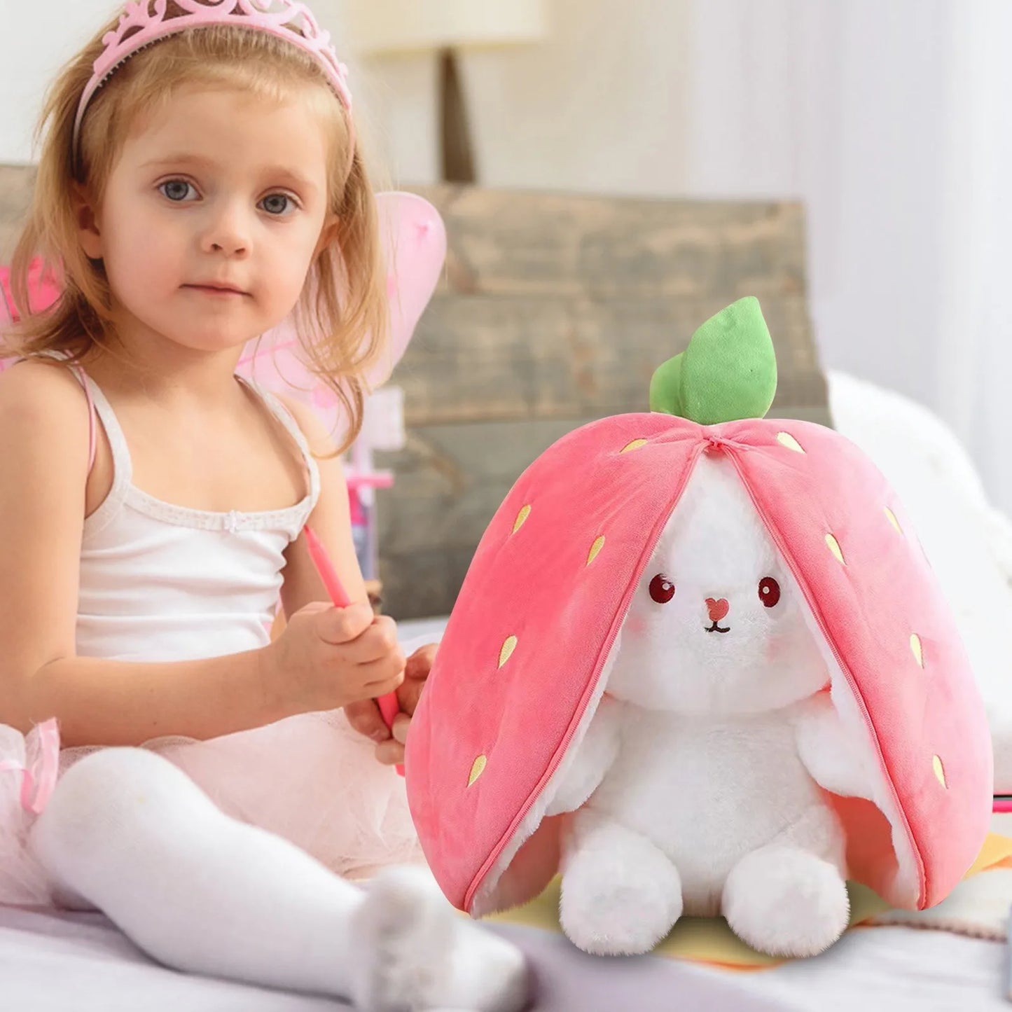 New Easter Bunny Reversible Carrot Strawberry Bunny Toy Pillow Bunny With Zipper Birthday Gift For Boys Girls Kids Doll Gift