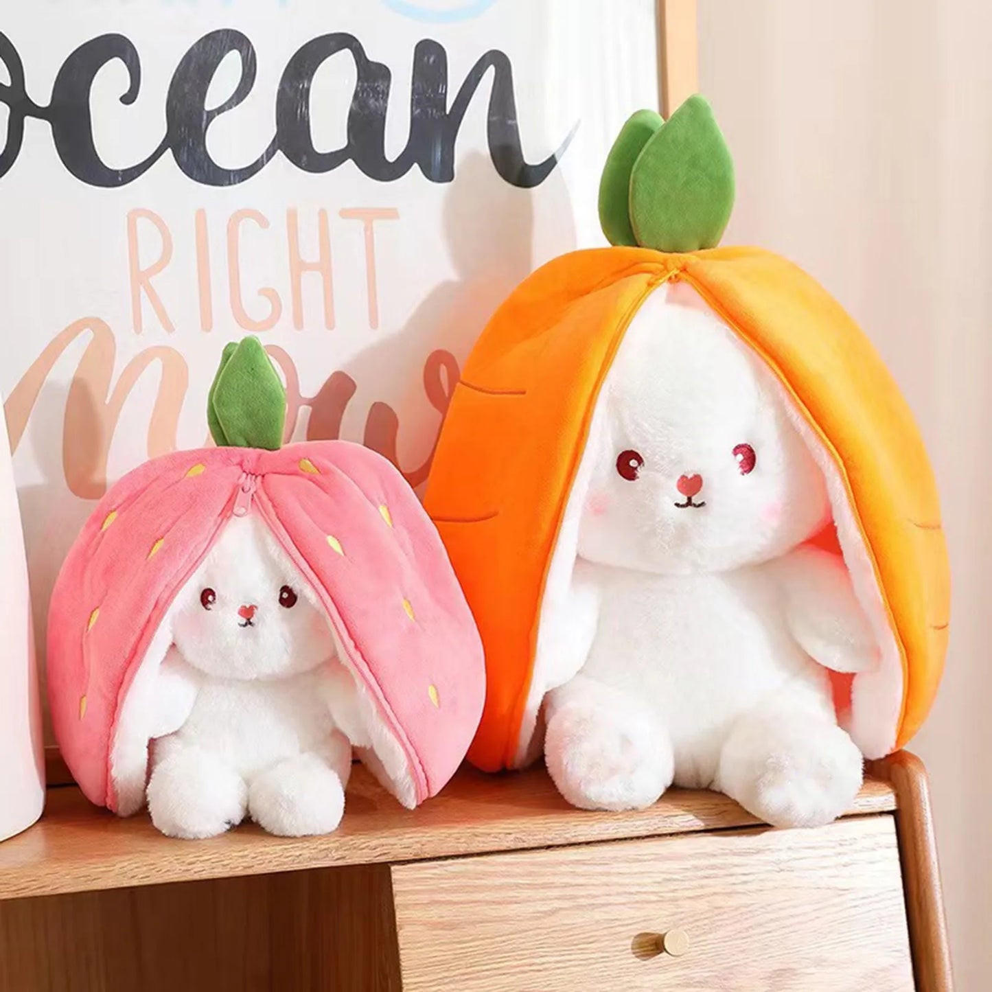 New Easter Bunny Reversible Carrot Strawberry Bunny Toy Pillow Bunny With Zipper Birthday Gift For Boys Girls Kids Doll Gift