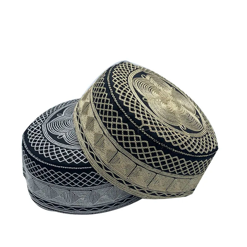 2023 New Muslim Prayer Hats Breathable Headware Kufi Hat Men Islam Skull Cap Ramadan Eid Gift Embroidery Man Hat