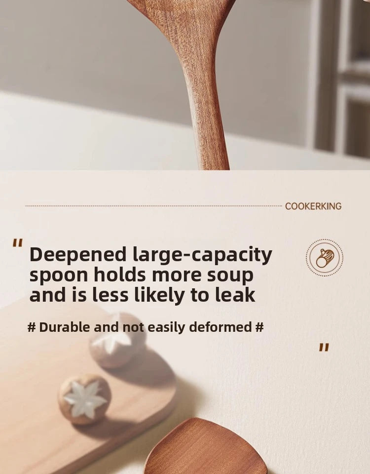 COOKER KING Ebony Wood Cooking Utensils Heat Resistant Non-Stick Pan Safe Spatula Stir Fry Rice Soup Spoon
