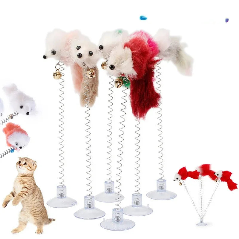 Cat Toy, Interactive Kitten Toy, Feather Rod with Mini Bell, Mouse Toy, Cartoon Pet Cat Catcher Teaser Stick