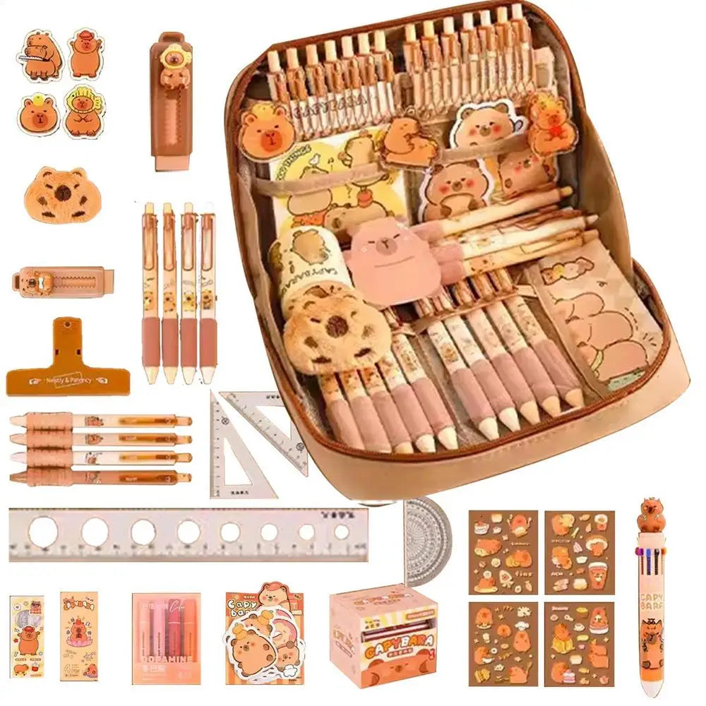 Capybara Stationery Set Abundant Cute Back-to-school Gift Kit Pencil Case Study Stationery for Students Large Capacity Gift Box