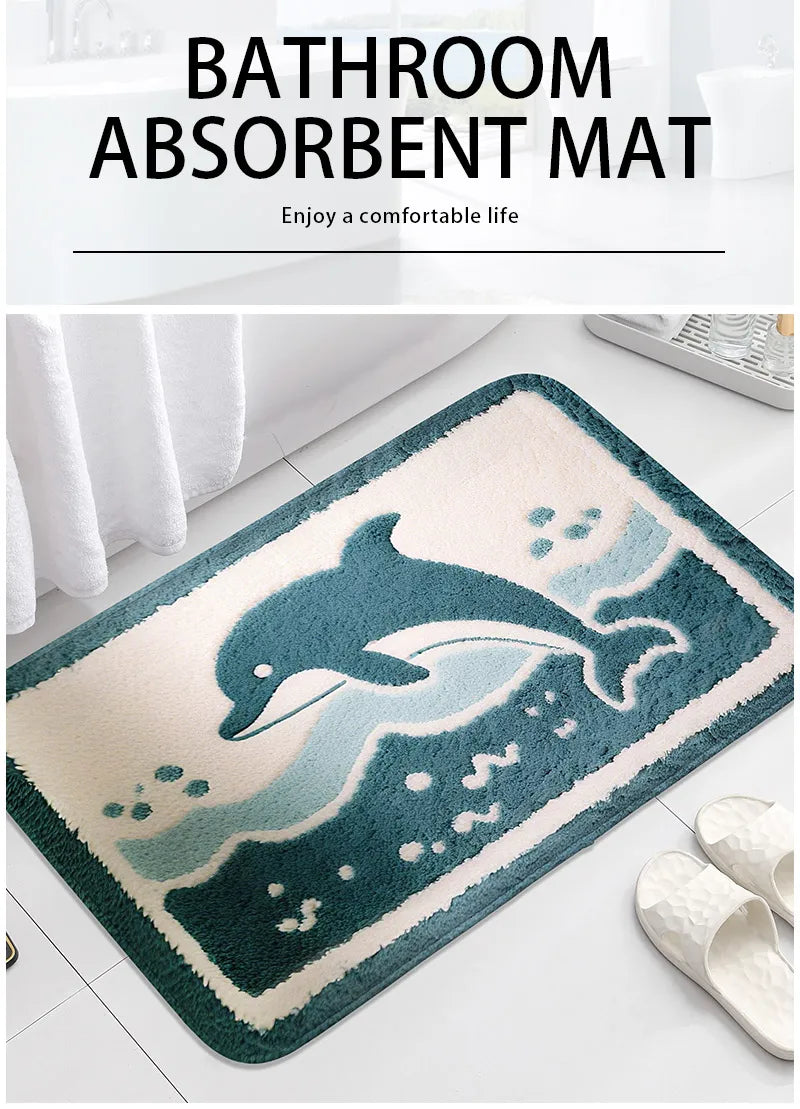 Beach and Seaside Shower Room Carpet Toilet Water Absorbing Foot Mat Decorative Mat Bathroom Door Mat Machine Washable