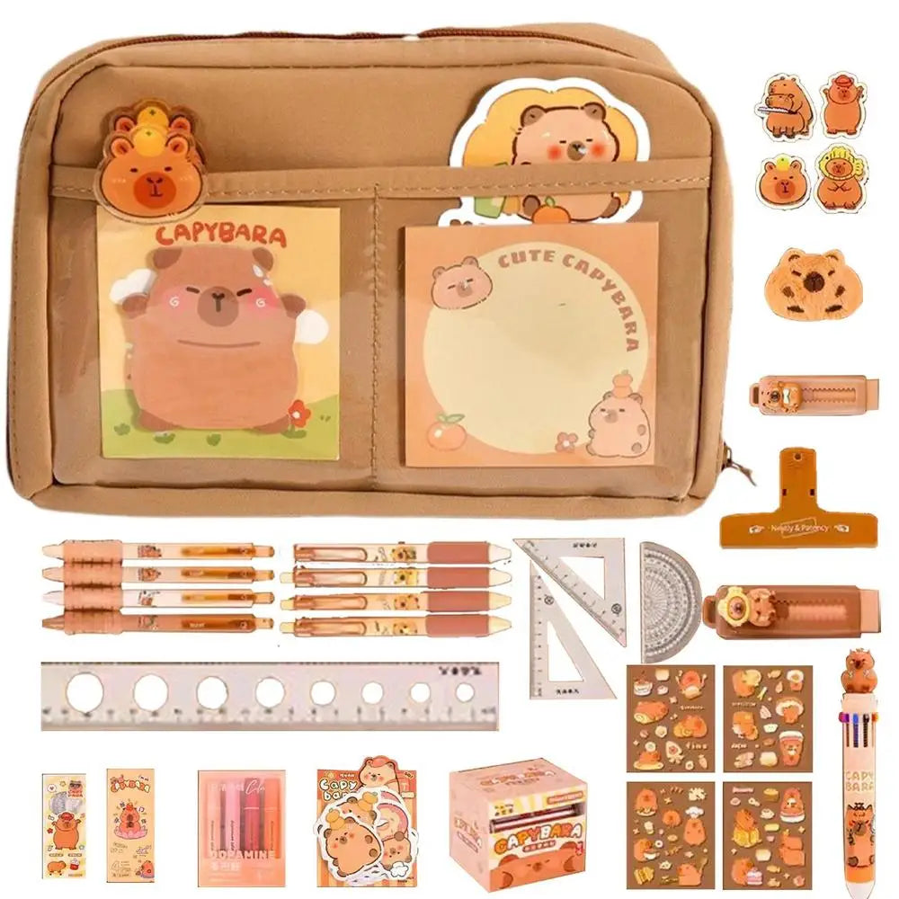Capybara Stationery Set Abundant Cute Back-to-school Gift Kit Pencil Case Study Stationery for Students Large Capacity Gift Box
