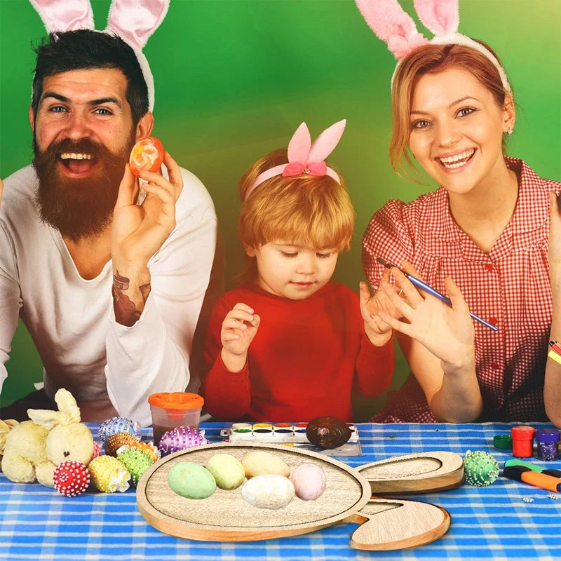 Easter Bunny Egg Wooden Tray Food Plate Fruit Serving Bread Display Wooden Spring Decor Kids Child Cake Decor Easter Supplies