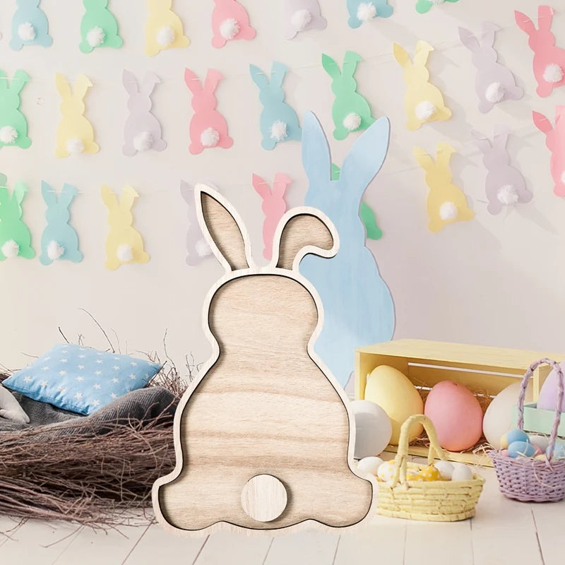 Easter Bunny Egg Wooden Tray Food Plate Fruit Serving Bread Display Wooden Spring Decor Kids Child Cake Decor Easter Supplies