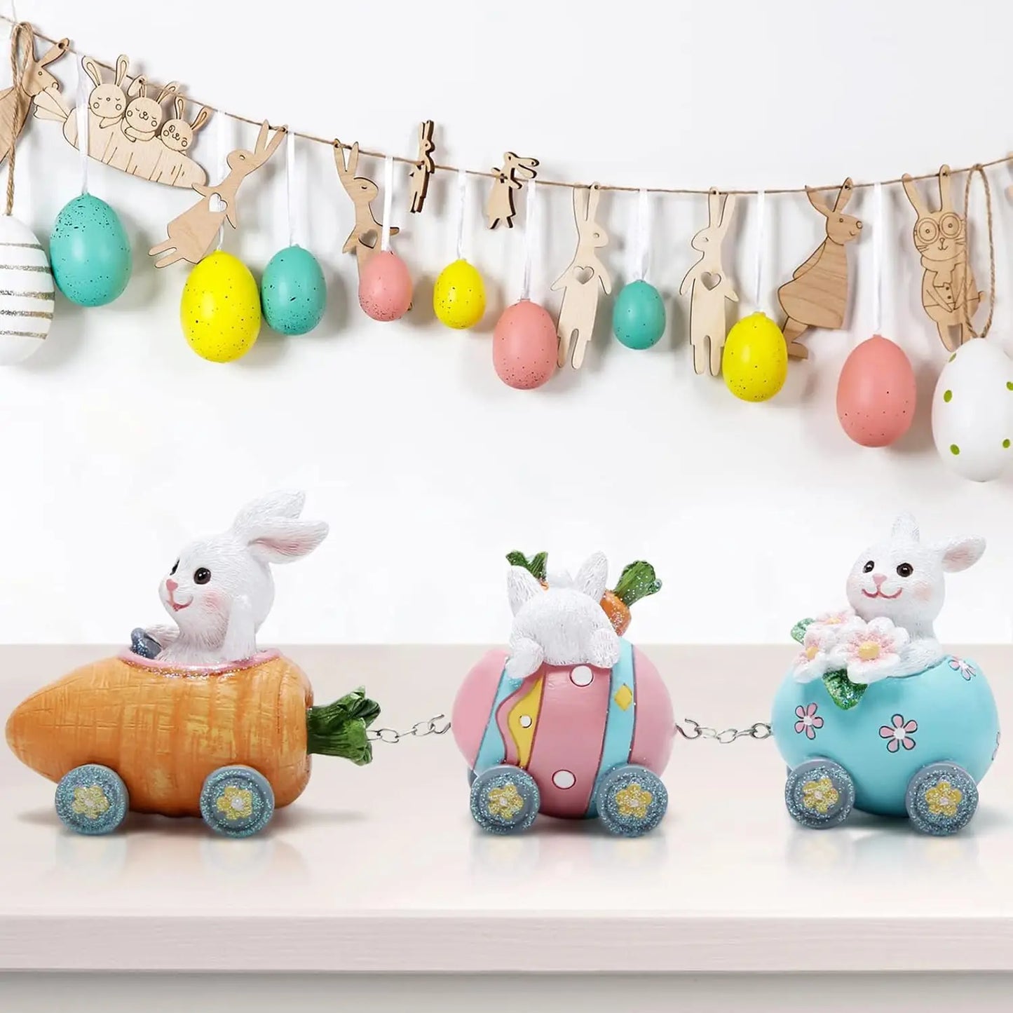 Easter Decorations Indoor Home Decor Easter Bunny Carrot Resurrection Egg Small Train Figurines Spring for Decor Gift