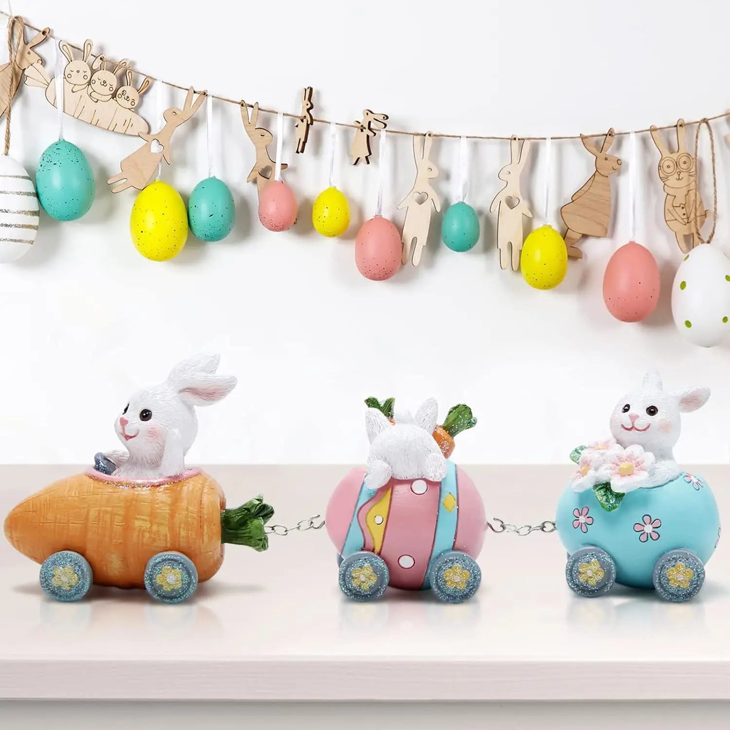 Easter Decorations Indoor Home Decor Easter Bunny Carrot Resurrection Egg Small Train Figurines Spring for Decor Gift