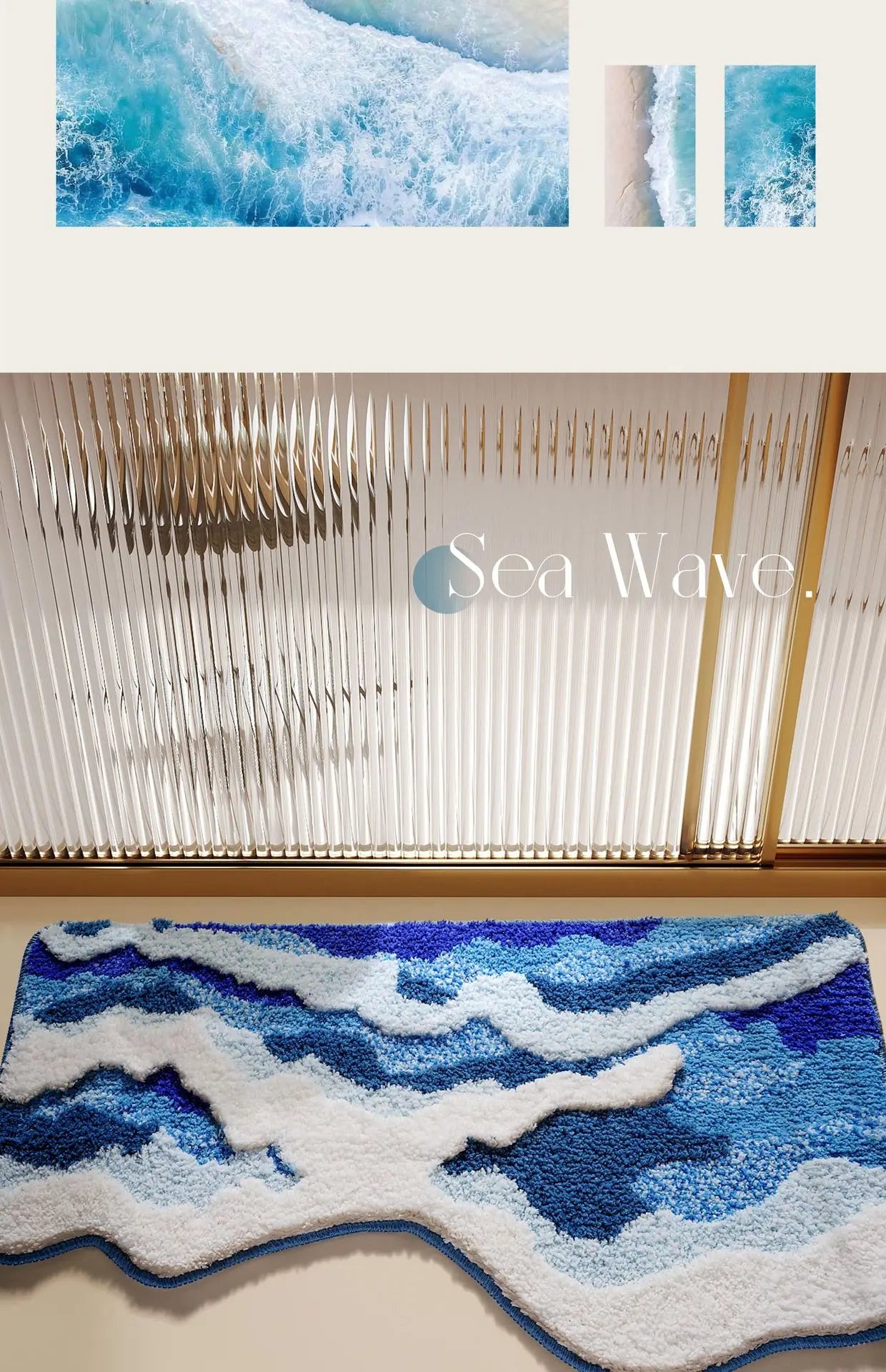 Sea Wave Plush Bath Mats Super Soft and Comfortable Water Absorbing Foot Mat Home Bedroom Decoration Bedside Rug Anti Slip