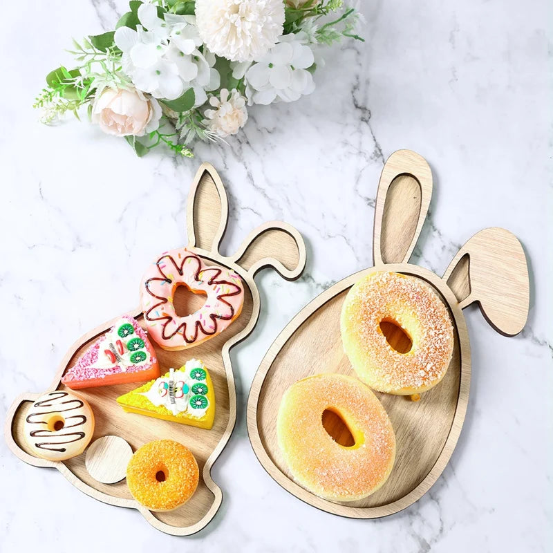 Easter Bunny Egg Wooden Tray Food Plate Fruit Serving Bread Display Wooden Spring Decor Kids Child Cake Decor Easter Supplies